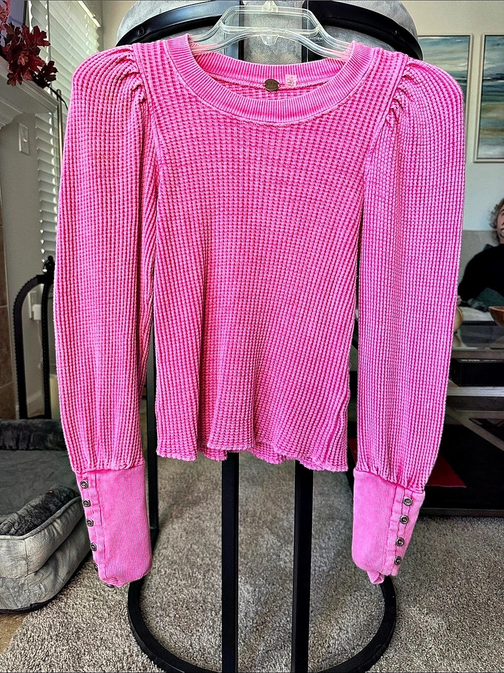 Free People Waffle Knit Crewneck Sweater in Pink Size XS